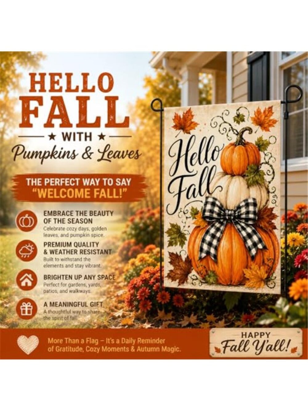 Fall Decor Hello Fall Garden Flag | Fall Decorations for Home - Picture 4 of 7
